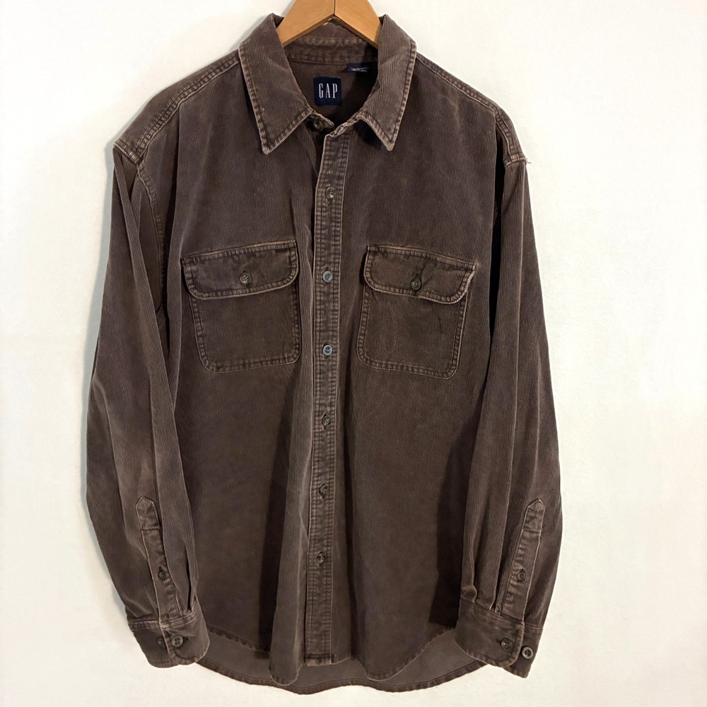 Vintage 90s Gap Corduroy Shirt Men's Size L Button Up Heritage Work Preppy Y2K